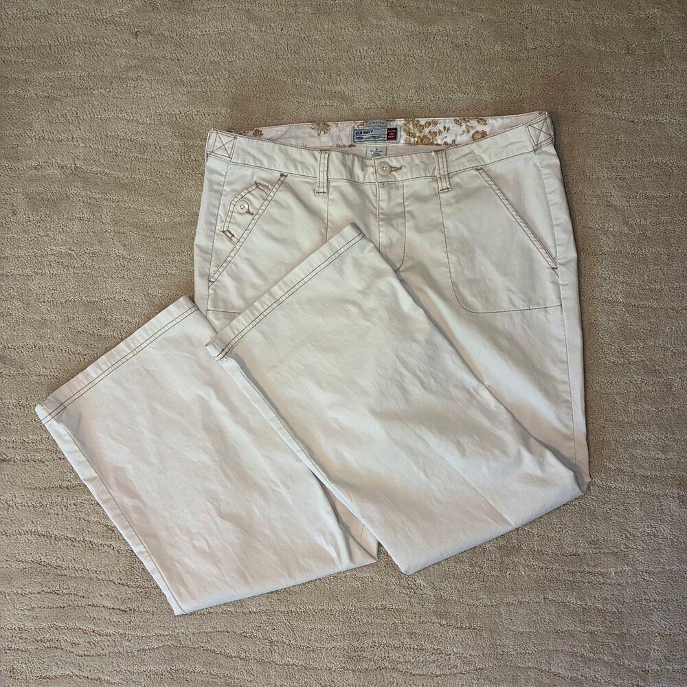 Y2K Old Navy 16 Ultra Low Rise Stretch Cream Cargo Wide Leg Pants, Skater, Indi